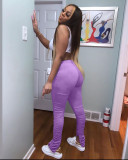 Solid Color Mid Waist Ruched Split Pants YS-8518