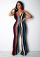 Colorful Stripe V Neck Strapless Tube Jumpsuits SFY-009-1