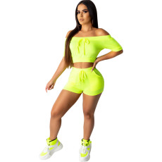Solid Slash Neck Crop Top And Shorts Set SFY-050