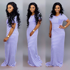 Casual Stripe Short Sleeve Long Dress SFY-012