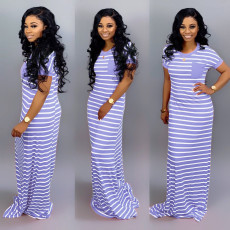 Casual Stripe Short Sleeve Long Dress SFY-012
