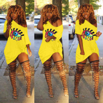 Plus Size Casual Eye Print Short Sleeve T Shirt Dress QY-5165