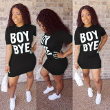 Short Sleeve Letter Print Mini Dress TR-726