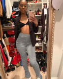 Solid Color Mid Waist Ruched Split Pants YS-8518