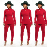 Turtleneck Solid Color Two-Piece Suit SFY-064