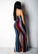 Colorful Stripe V Neck Strapless Tube Jumpsuits SFY-009-1