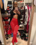 Solid Color Mid Waist Ruched Split Pants YS-8518