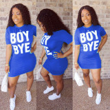 Short Sleeve Letter Print Mini Dress TR-726