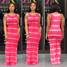 Casual Tie Dye Print Sleeveless Long Dress SFY-023