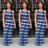 Casual Tie Dye Print Sleeveless Long Dress SFY-023