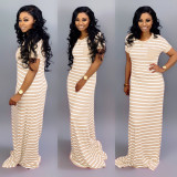 Casual Stripe Short Sleeve Long Dress SFY-012