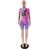 Plus Size Casual Printed Tees And Shorts 2 Piece Sets YH-5073-1