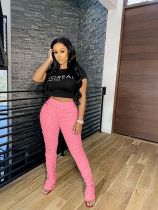 Solid Ruched Mid Waist Long Skinny Pencil Pants YS-8520