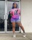 Plus Size Casual Printed Tees And Shorts 2 Piece Sets YH-5073-1