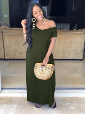 Solid Short Sleeve Casual Long Dress SFY-003