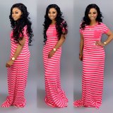Casual Stripe Short Sleeve Long Dress SFY-012