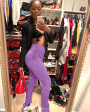 Solid Color Mid Waist Ruched Split Pants YS-8518