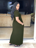 Solid Short Sleeve Casual Long Dress SFY-003