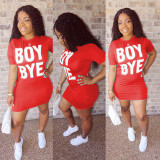Short Sleeve Letter Print Mini Dress TR-726