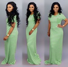 Casual Stripe Short Sleeve Long Dress SFY-012