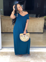 Solid Short Sleeve Casual Long Dress SFY-003