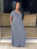 Solid Short Sleeve Casual Long Dress SFY-003