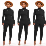 Turtleneck Solid Color Two-Piece Suit SFY-064