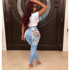 Broken Hole High Waist Denim Jeans HSF-2080