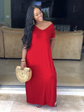 Solid Short Sleeve Casual Long Dress SFY-003