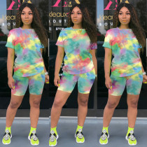 Plus Size Tie Dye Print Two Piece Shorts Set TE-3982