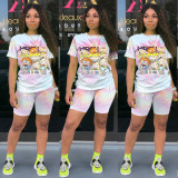 Plus Size Tie Dye Print Two Piece Shorts Set TE-3982