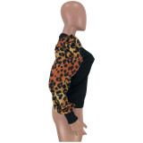 Leopard Patchwork Puff Sleeve Top LDS-3196