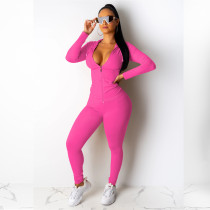 Solid Tracksuit Hooded Zipper 2 Piece Pants Set TE-3833