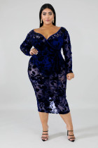 Plus Size V-neck Long Sleeve Dress OSM-4076