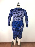 Plus Size V-neck Long Sleeve Dress OSM-4076