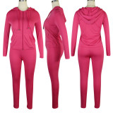 Solid Tracksuit Hooded Zipper 2 Piece Pants Set TE-3833