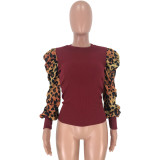 Leopard Patchwork Puff Sleeve Top LDS-3196