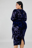 Plus Size V-neck Long Sleeve Dress OSM-4076
