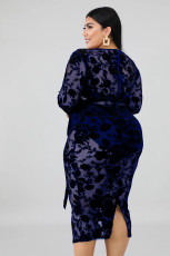 Plus Size V-neck Long Sleeve Dress OSM-4076