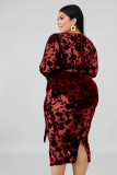 Plus Size V-neck Long Sleeve Dress OSM-4076