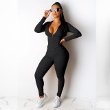 Solid Tracksuit Hooded Zipper 2 Piece Pants Set TE-3833