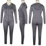 Solid Tracksuit Hooded Zipper 2 Piece Pants Set TE-3833
