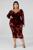 Plus Size V-neck Long Sleeve Dress OSM-4076