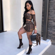 Sexy Off Shoulder Crop Top Mini Skirt Two Piece Sets CHY-1074