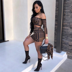 Sexy Off Shoulder Crop Top Mini Skirt Two Piece Sets CHY-1074