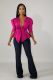 Solid Puff Sleeve Ruffles Bow Tie Peblum Blouse Top WY-6604-1