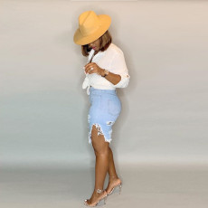 Denim Ripped Holes Half Length Jeans Pants LSD-8675