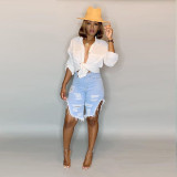 Denim Ripped Holes Half Length Jeans Pants LSD-8675