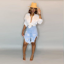 Denim Ripped Holes Half Length Jeans Pants LSD-8675