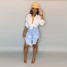 Denim Ripped Holes Half Length Jeans Pants LSD-8675